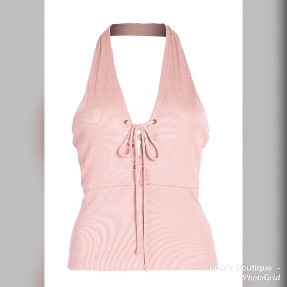 Light Pink Ribbed Halter Top - Picture 5 of 5